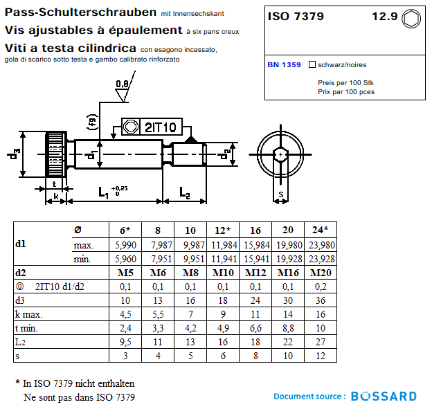 VIS EPAULEE 8X35/M6 ACIER 12.9 ISO 7379