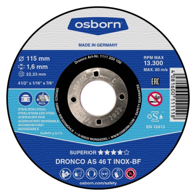 Disque à Tronçonner Plat 115X1.6X22.2 AS46 T Inox 1111-250.100