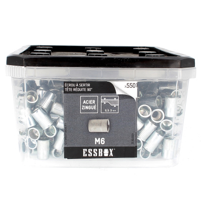 ESSBOX DE 550 ECROUS AVEUGLES CRANTES T.REDUITE M6 ACIER (12 PLOTS)