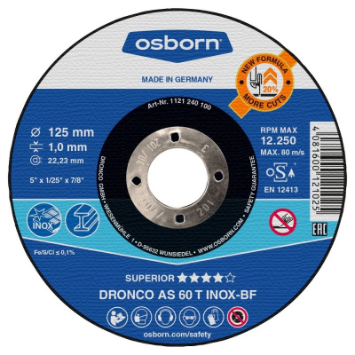 DISQUE A TRONCONNER PLAT 125X1.0X22.2 AS60T INOX 1121-240.100